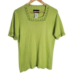 Vintage 90s Sag Harbor Green Crocket Knit Short Sleeve Sweater Size Large